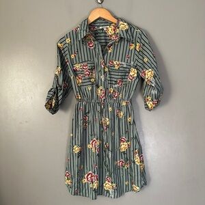 MPH Collection Floral Striped Button-Up Dress